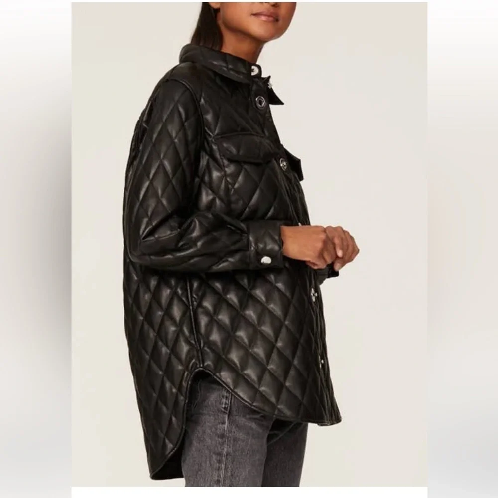 Maje Baneta Quilted Faux Leather Jacket Glossy Solid Black 38 MED/LARGE as is